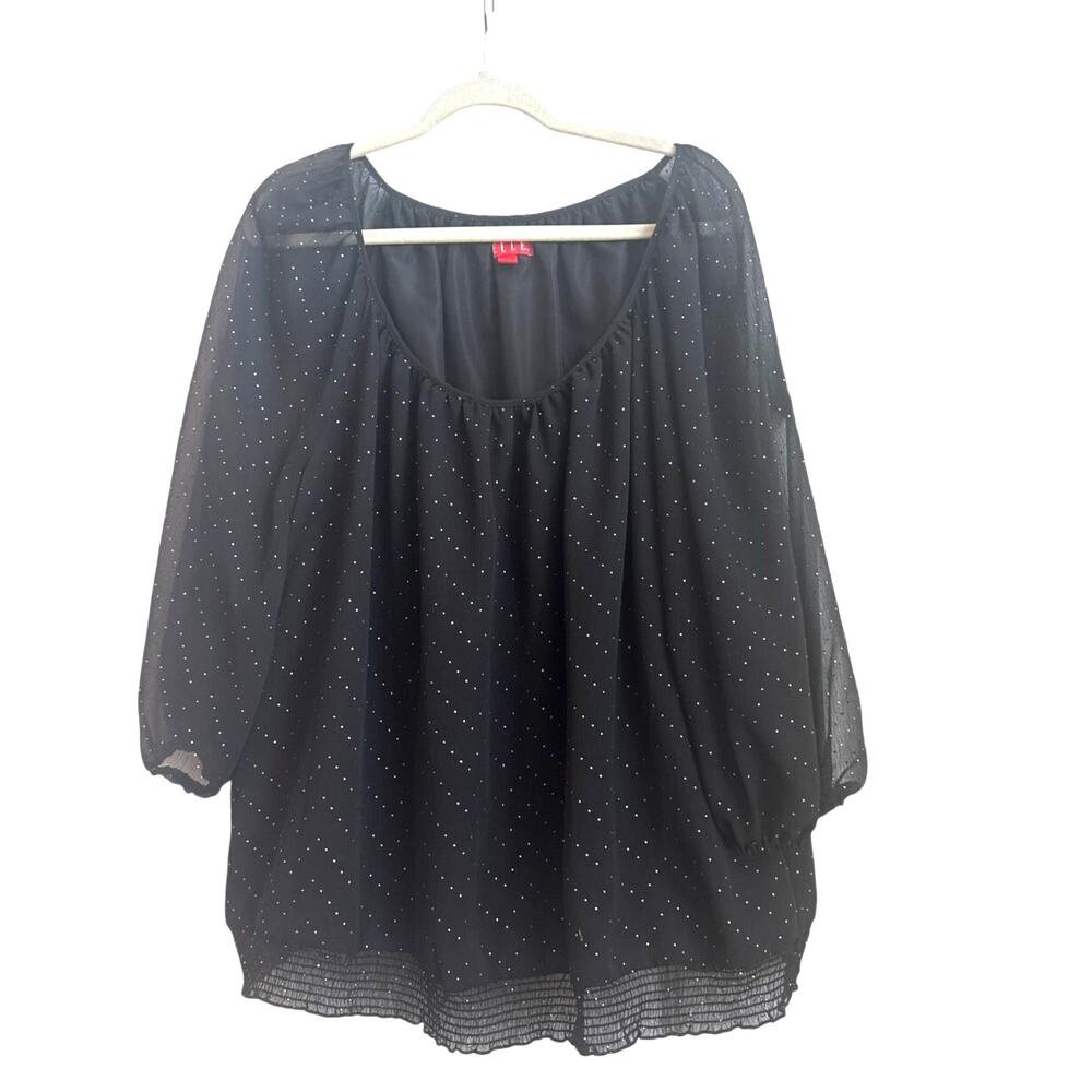 Elle Black Sheer with lining Blouse with Gold Dots and Sheer Bishop Sleeves